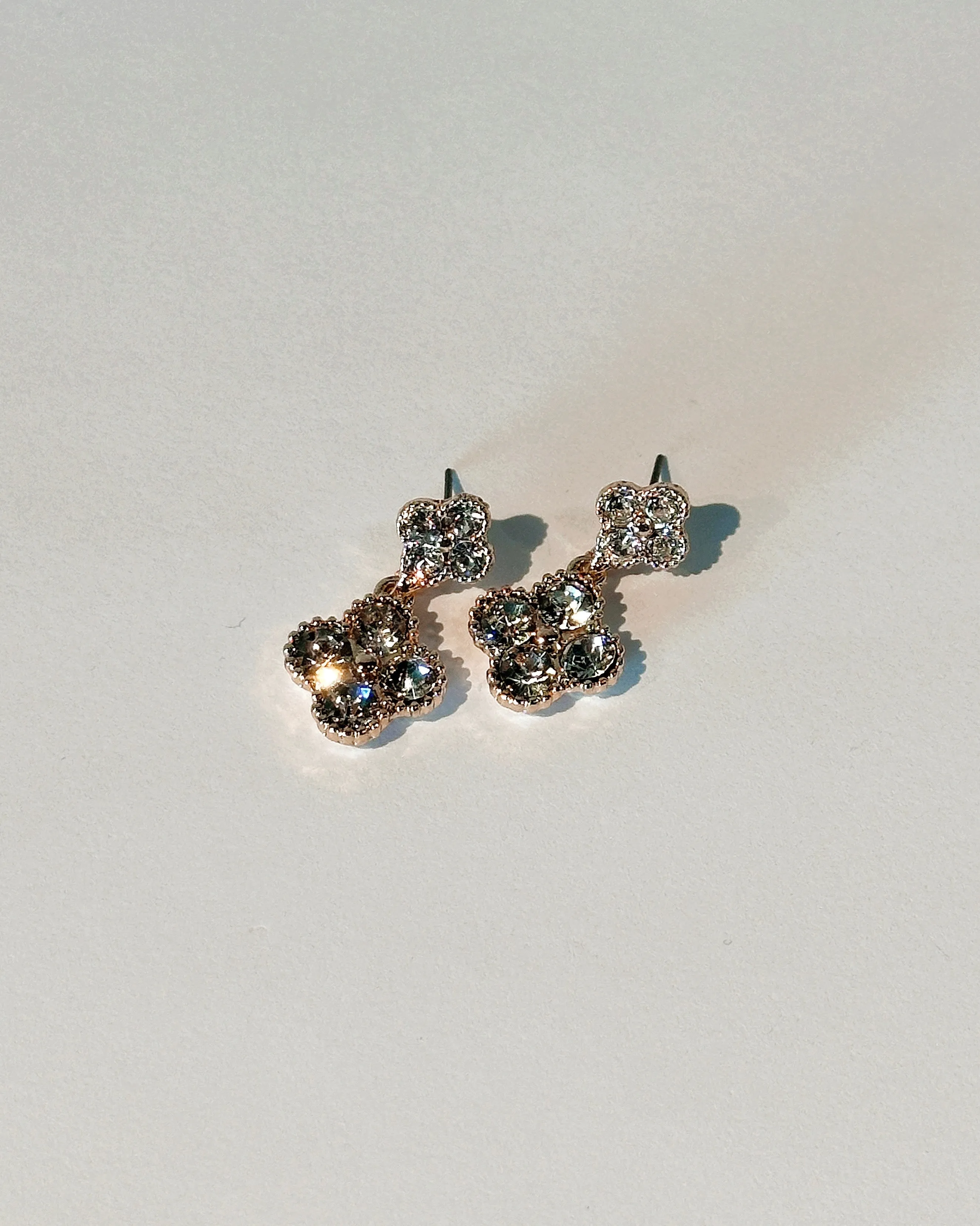 Rhinestone Double Clover Dangle Earrings