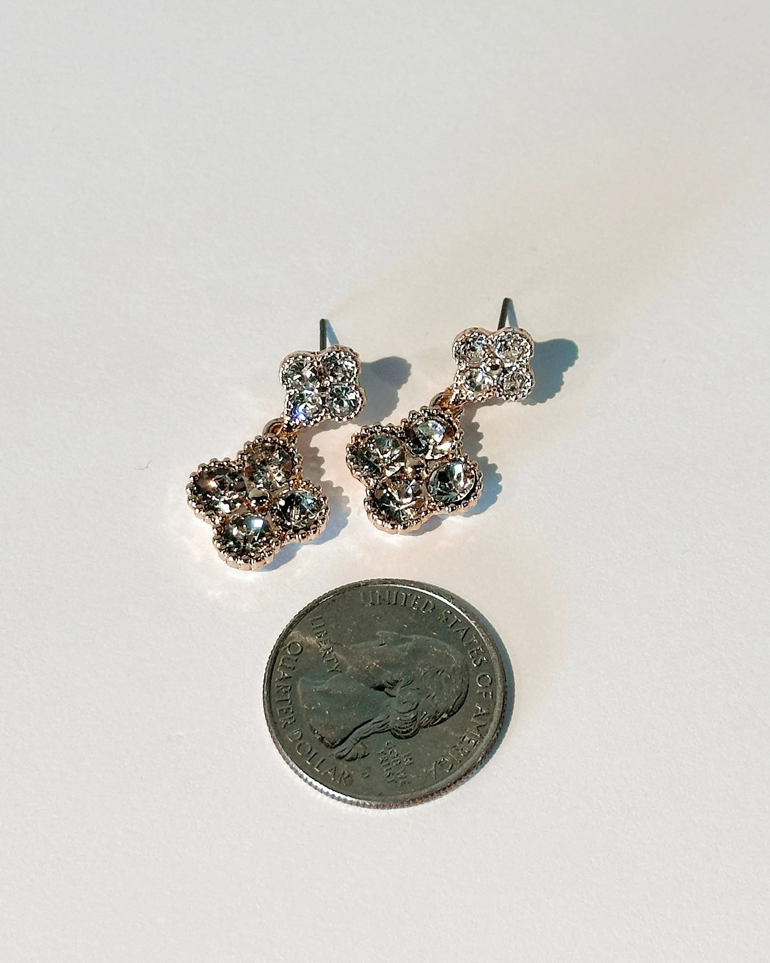 Rhinestone Double Clover Dangle Earrings