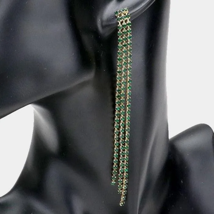 Rhinestone Green Long Dangle Earrings
