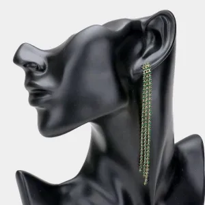Rhinestone Green Long Dangle Earrings