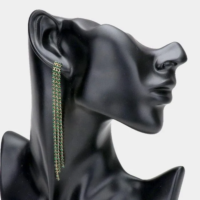 Rhinestone Green Long Dangle Earrings