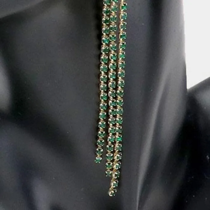 Rhinestone Green Long Dangle Earrings