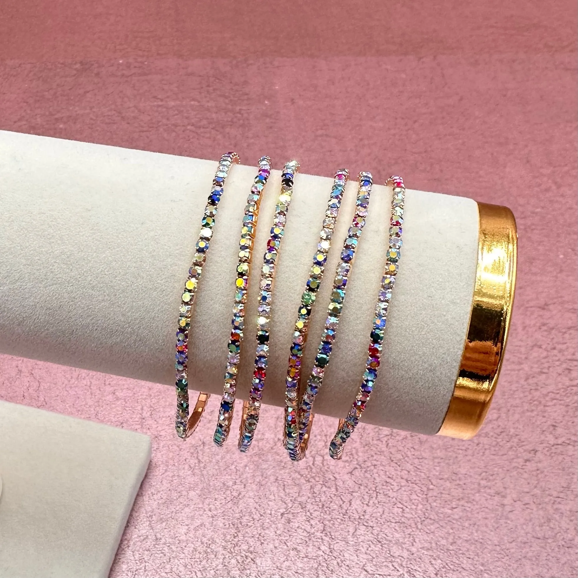 Rhinestone Rainbow Slim Bracelet Stack
