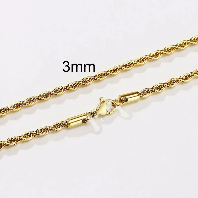 Rope Chain Necklace, Stainless Steel Twisted Rope Link Chain