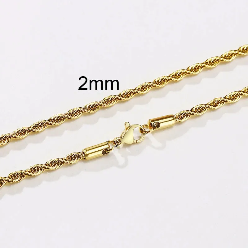 Rope Chain Necklace, Stainless Steel Twisted Rope Link Chain
