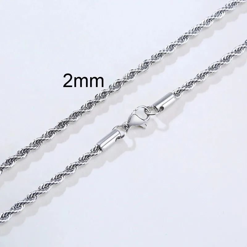 Rope Chain Necklace, Stainless Steel Twisted Rope Link Chain