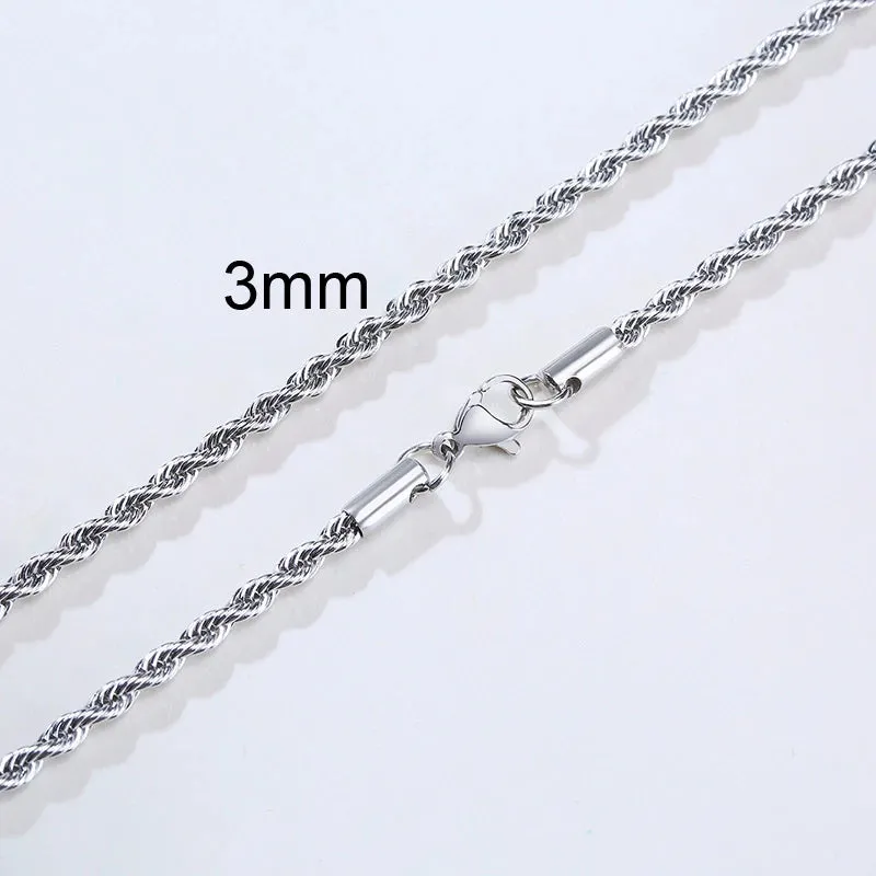 Rope Chain Necklace, Stainless Steel Twisted Rope Link Chain