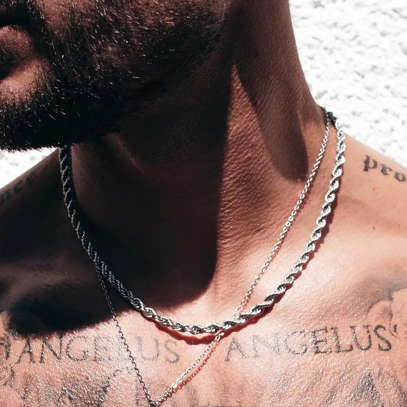 Rope Chain Necklace, Stainless Steel Twisted Rope Link Chain