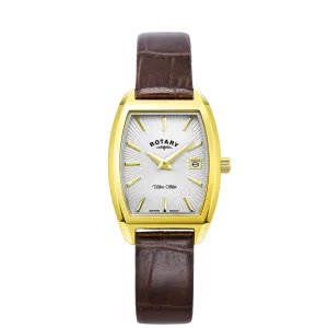 Rotary Gents Yellow Gold Plated Ultra Slim Brown Leather Watch