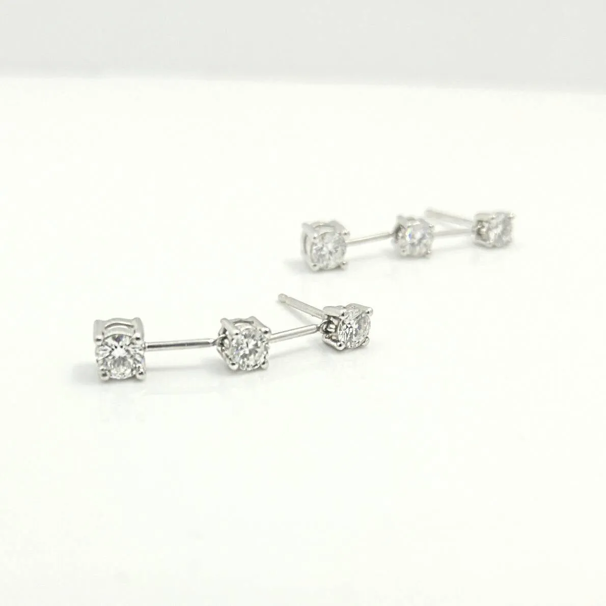 Round Diamonds Bar Dangle Earrings -Trio Diamonds Earrings