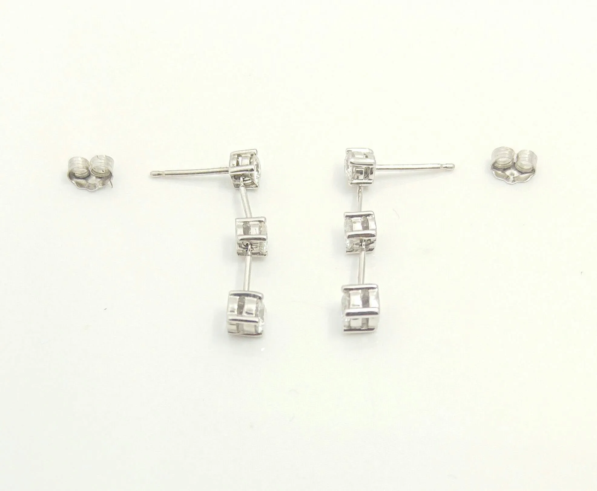 Round Diamonds Bar Dangle Earrings -Trio Diamonds Earrings