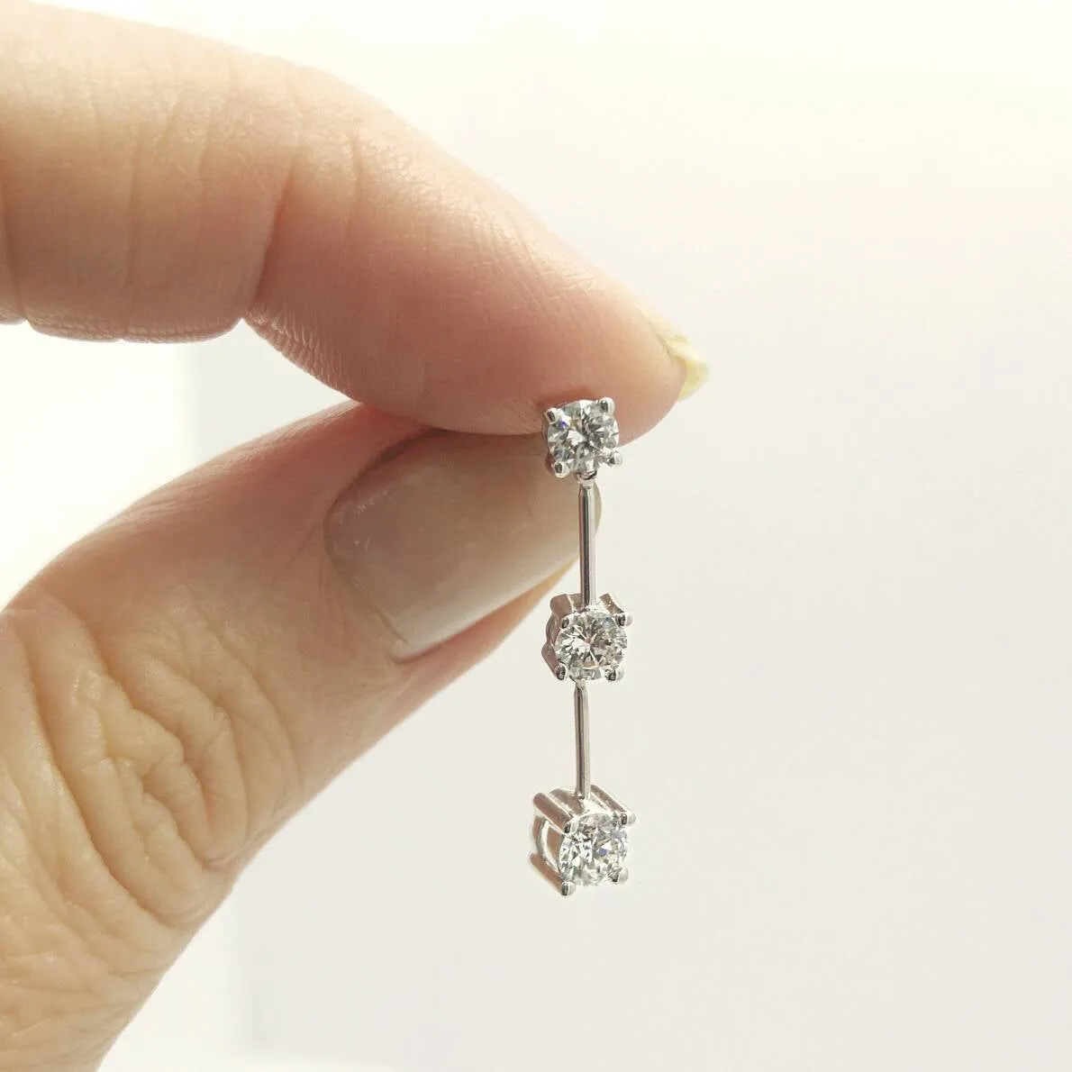 Round Diamonds Bar Dangle Earrings -Trio Diamonds Earrings