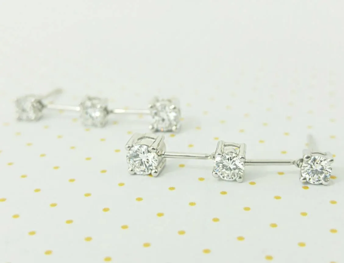 Round Diamonds Bar Dangle Earrings -Trio Diamonds Earrings