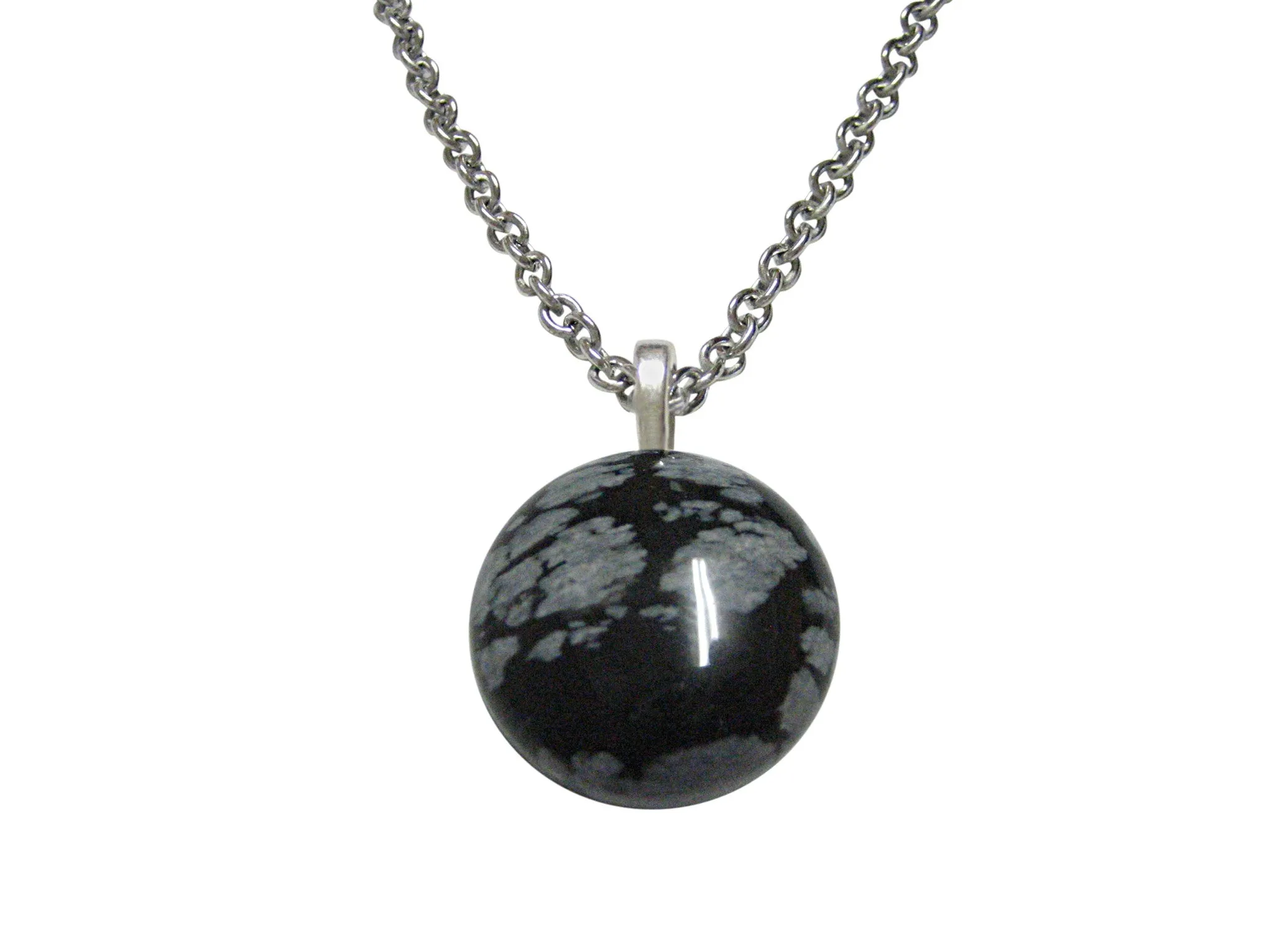 Round Snowflake Obsidian Necklace