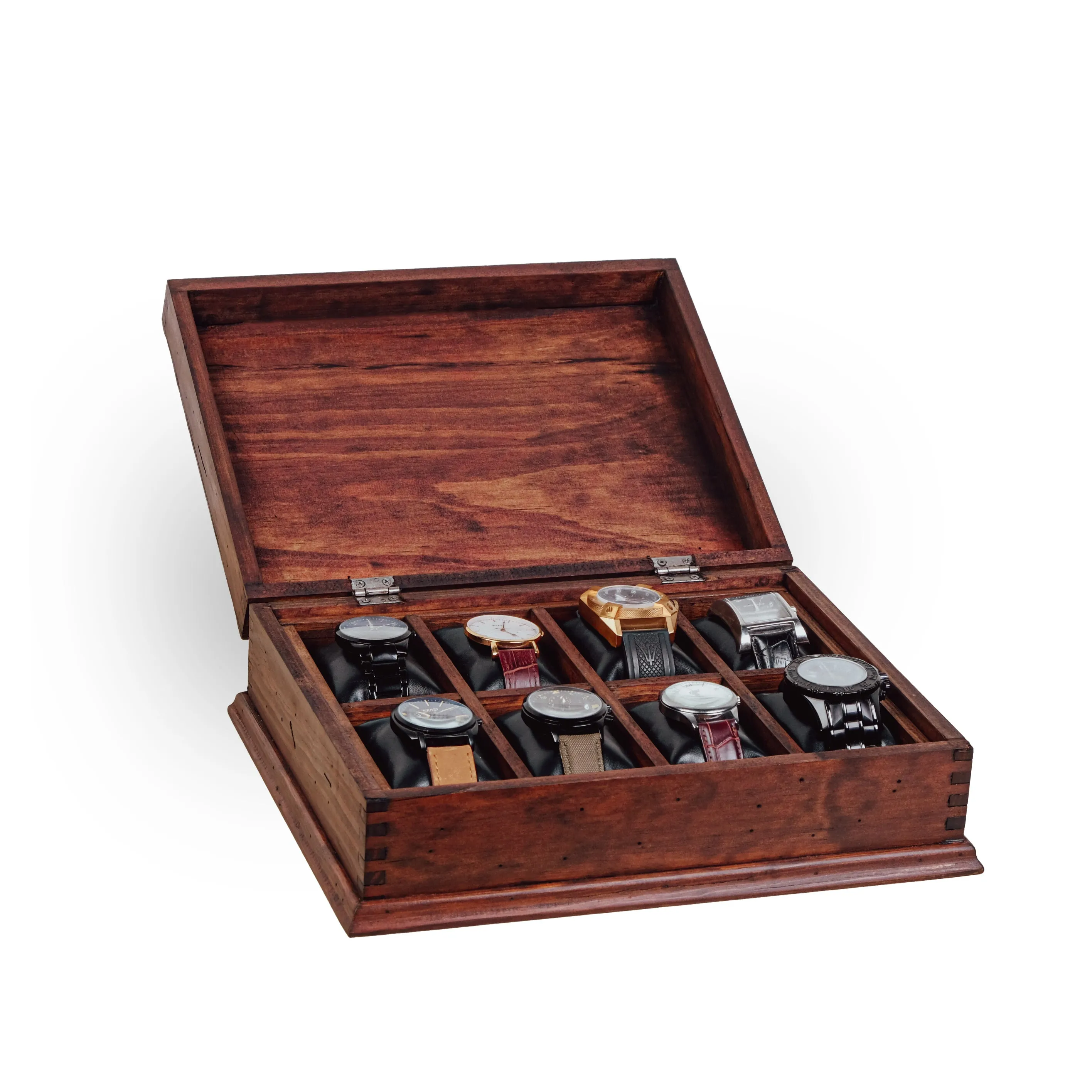 Rustic Watch Box for 8 Watches - Slim Design - Removable Tray