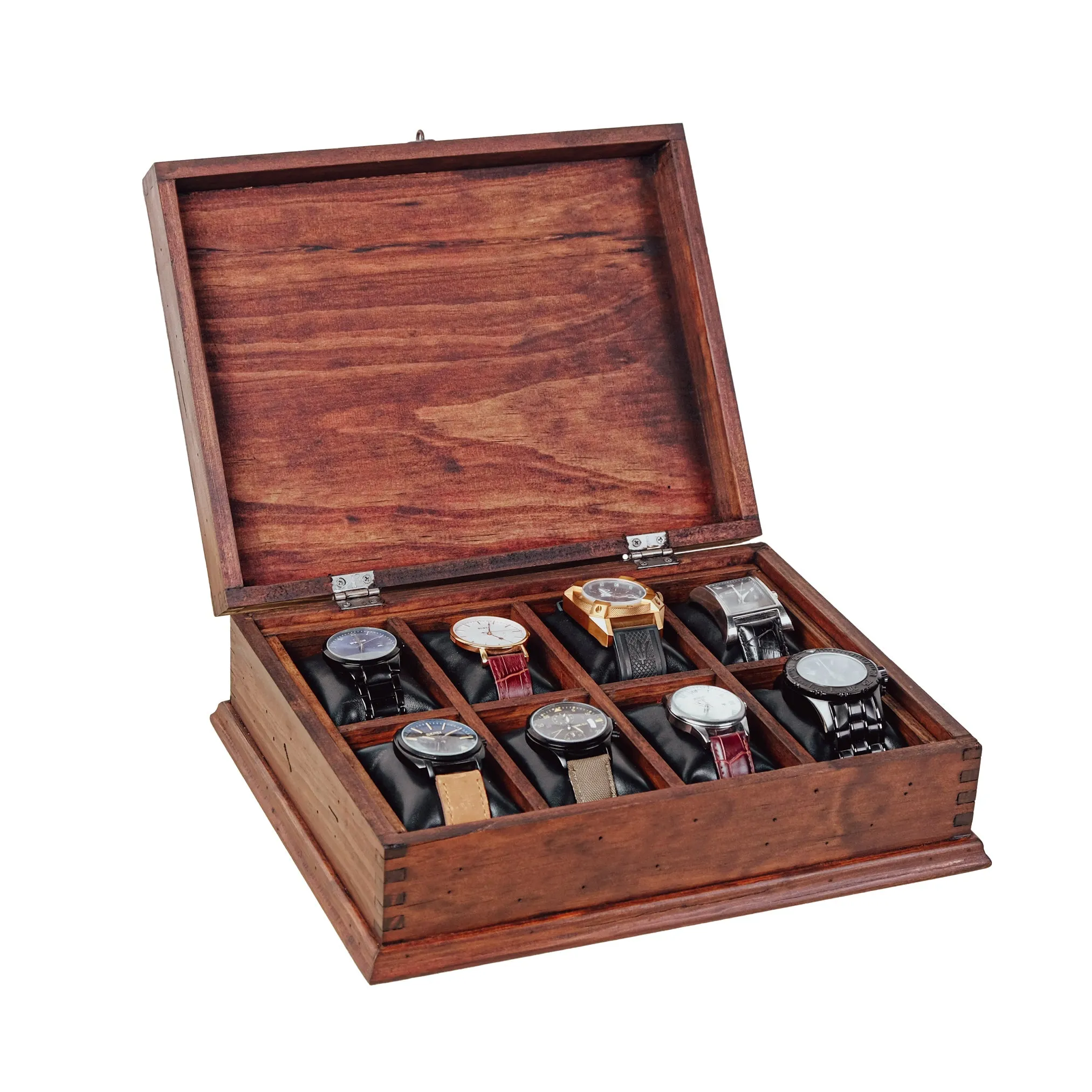 Rustic Watch Box for 8 Watches - Slim Design - Removable Tray