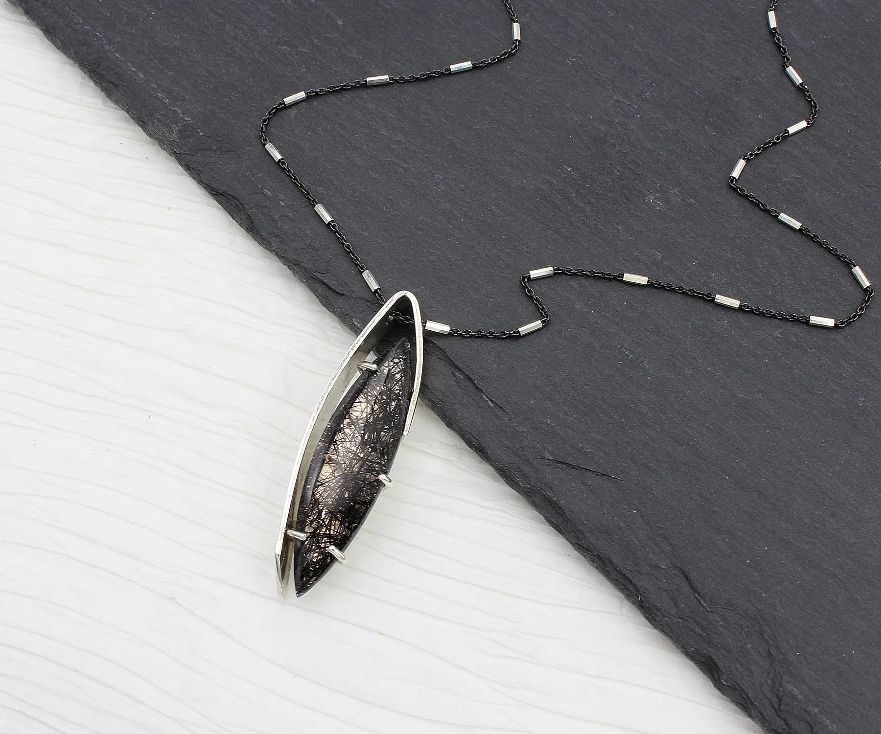 Rutilated Quartz Marquise Offset Necklace