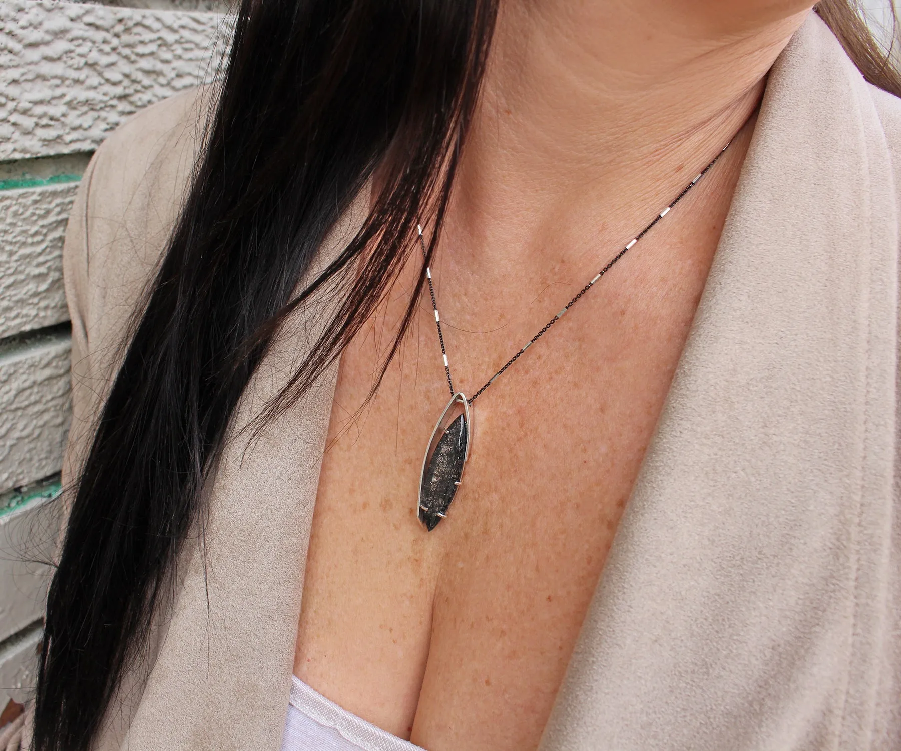 Rutilated Quartz Marquise Offset Necklace