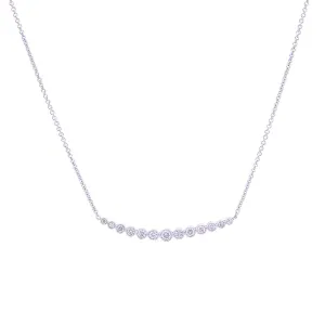 Sabel Collection 14K White Gold Diamond Bezel Set Curved Bar with Milgrain Accents Necklace