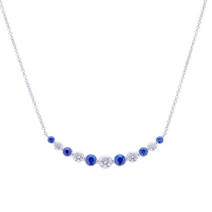 Sabel Collection White Gold Round Diamond and Sapphire Curved Bar Necklace