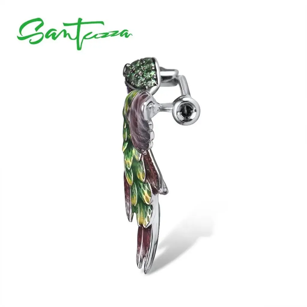 SANTUZZA Silver Brooch for Women Pure 925 Sterling Silver Colorful Hummingbird Animal Trendy Fine Jewelry Handmade Enamel