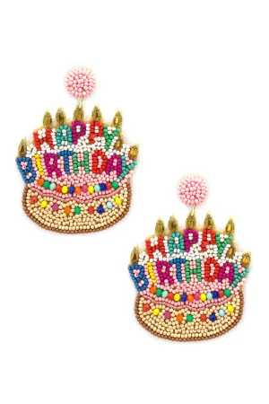 SEED BEAD HAPPY BIRTHDAY CAKE DANGLE EARRING