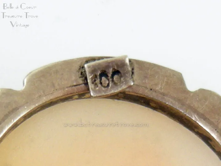 Shell Cameo Left Facing Woman 800 Silver Surrounded with Marcasite Stones
