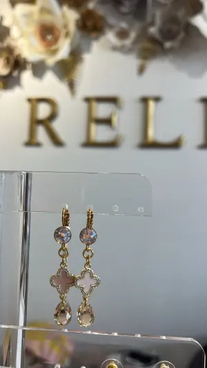 Short Flower Gem Dangle Earrings