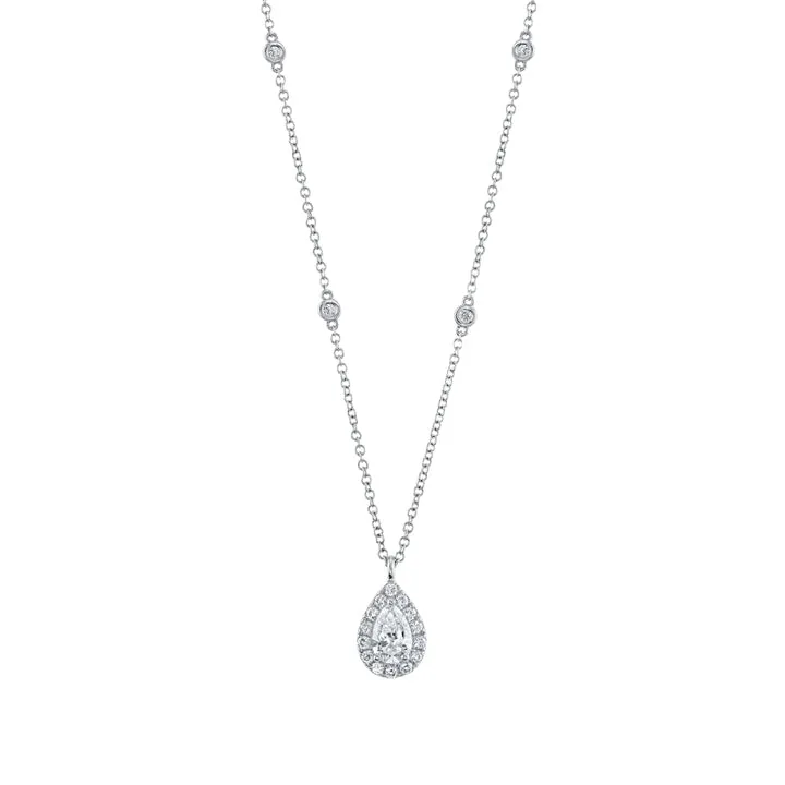 Shy Creation 14K Yellow Gold Pear Shaped Halo & Bezel Set Diamond Chain Necklace - SC22009024