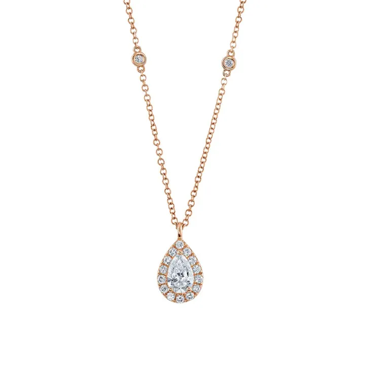 Shy Creation 14K Yellow Gold Pear Shaped Halo & Bezel Set Diamond Chain Necklace - SC22009024