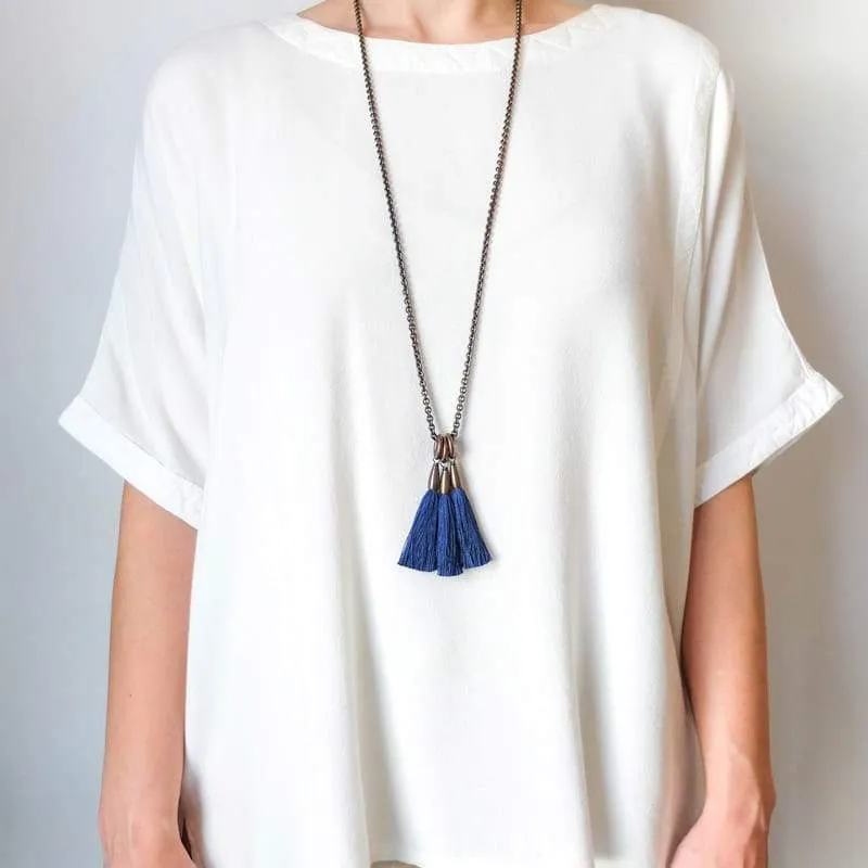 Silk Triad Necklace - Indigo