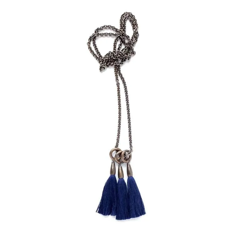 Silk Triad Necklace - Indigo