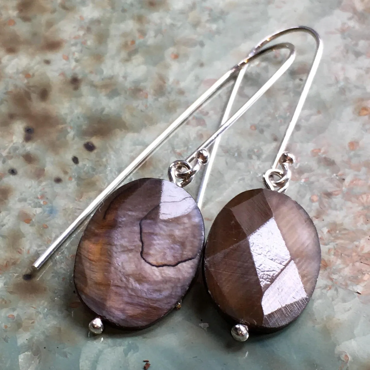 Silver Earthy Agate Dangle Earrings - Soft Spot.