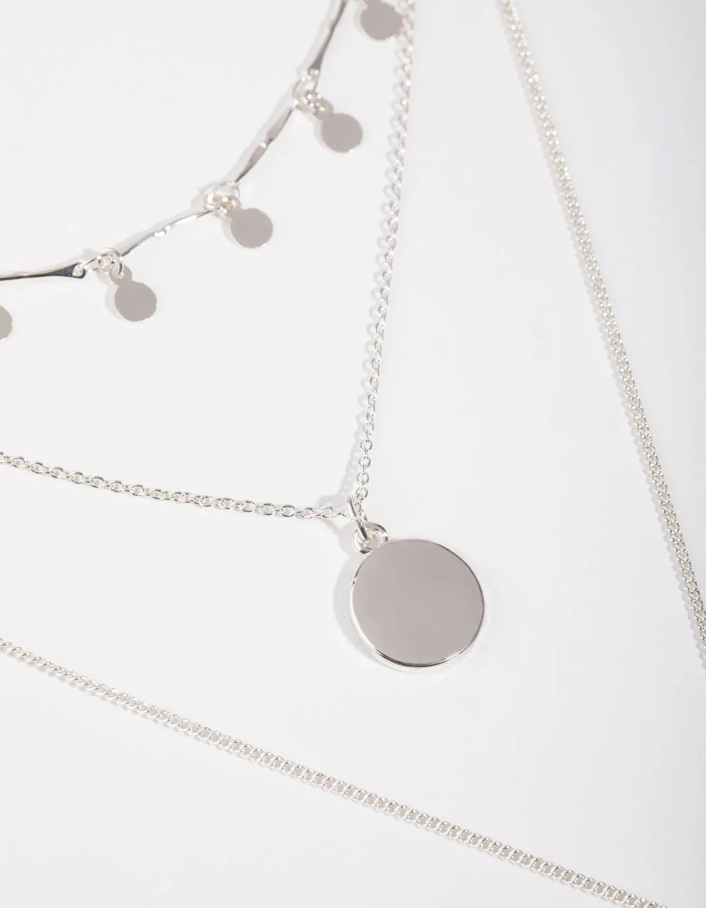 Silver Fine Drop & Bar 3-Row Necklace