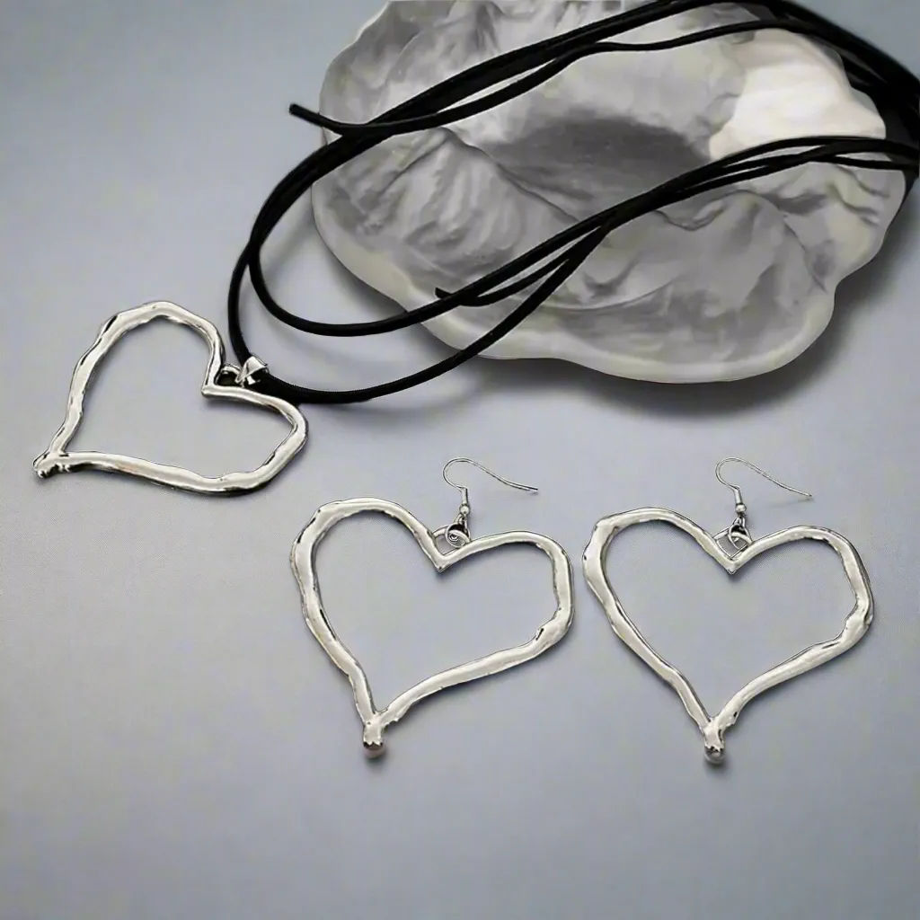 Silver Heart Jewelry Set