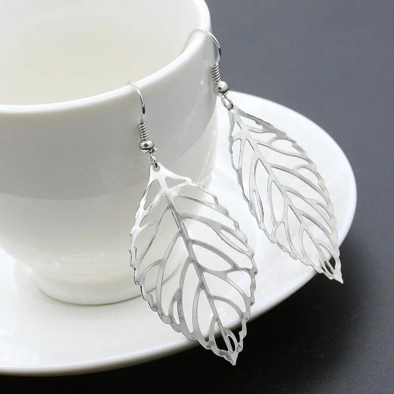 Silver Leaf Dangle Earrings