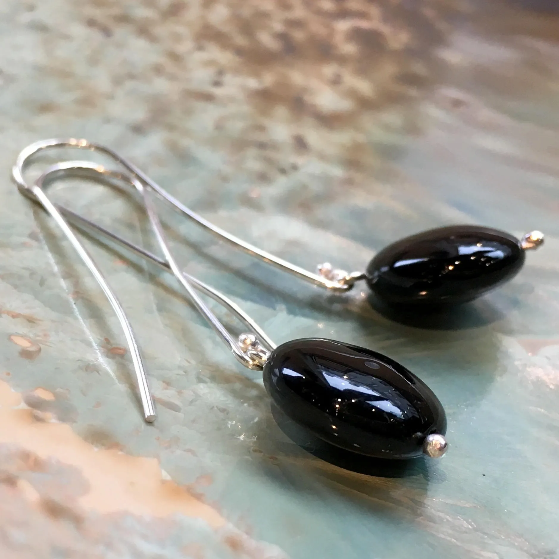 Silver Onyx Earrings - Dark.