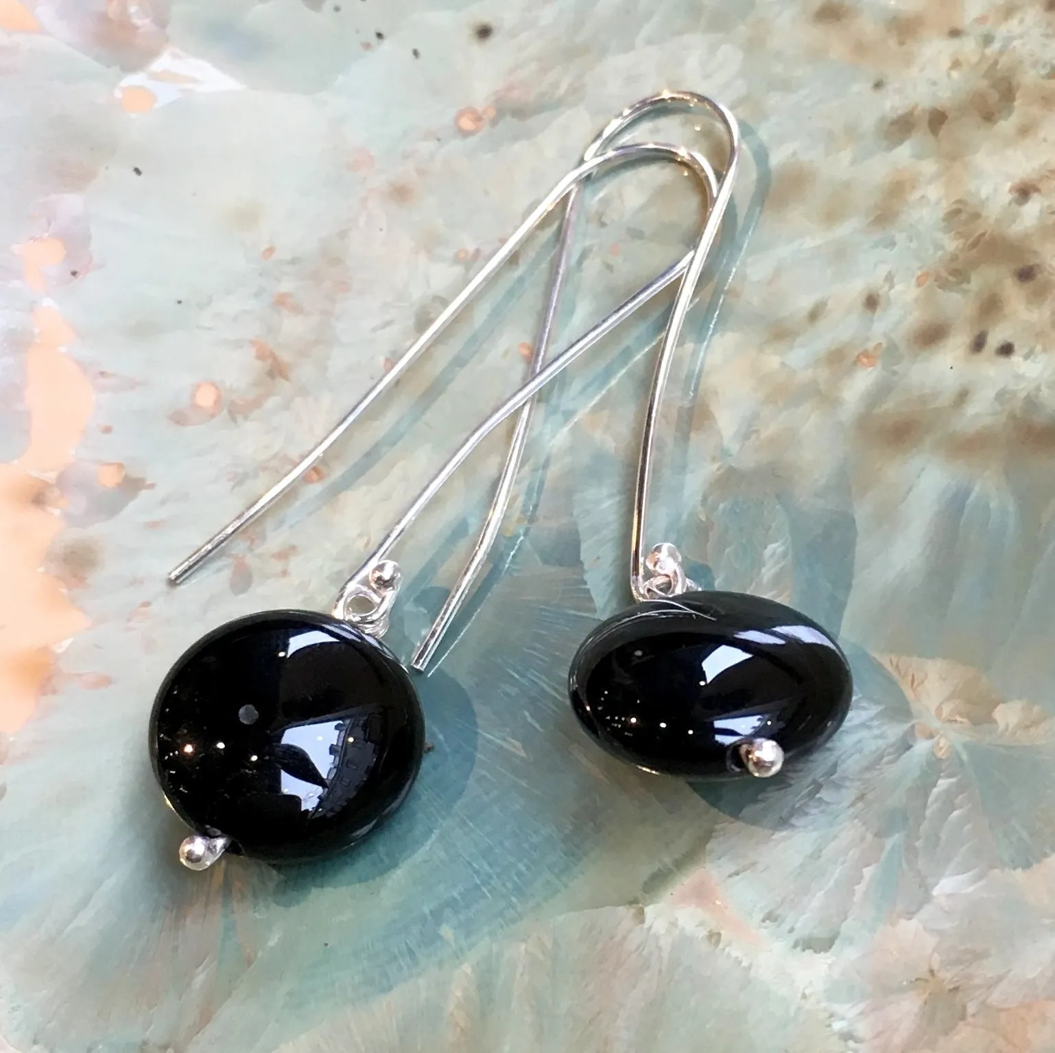 Silver Onyx Earrings - Dark.