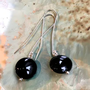 Silver Onyx Earrings - Dark.