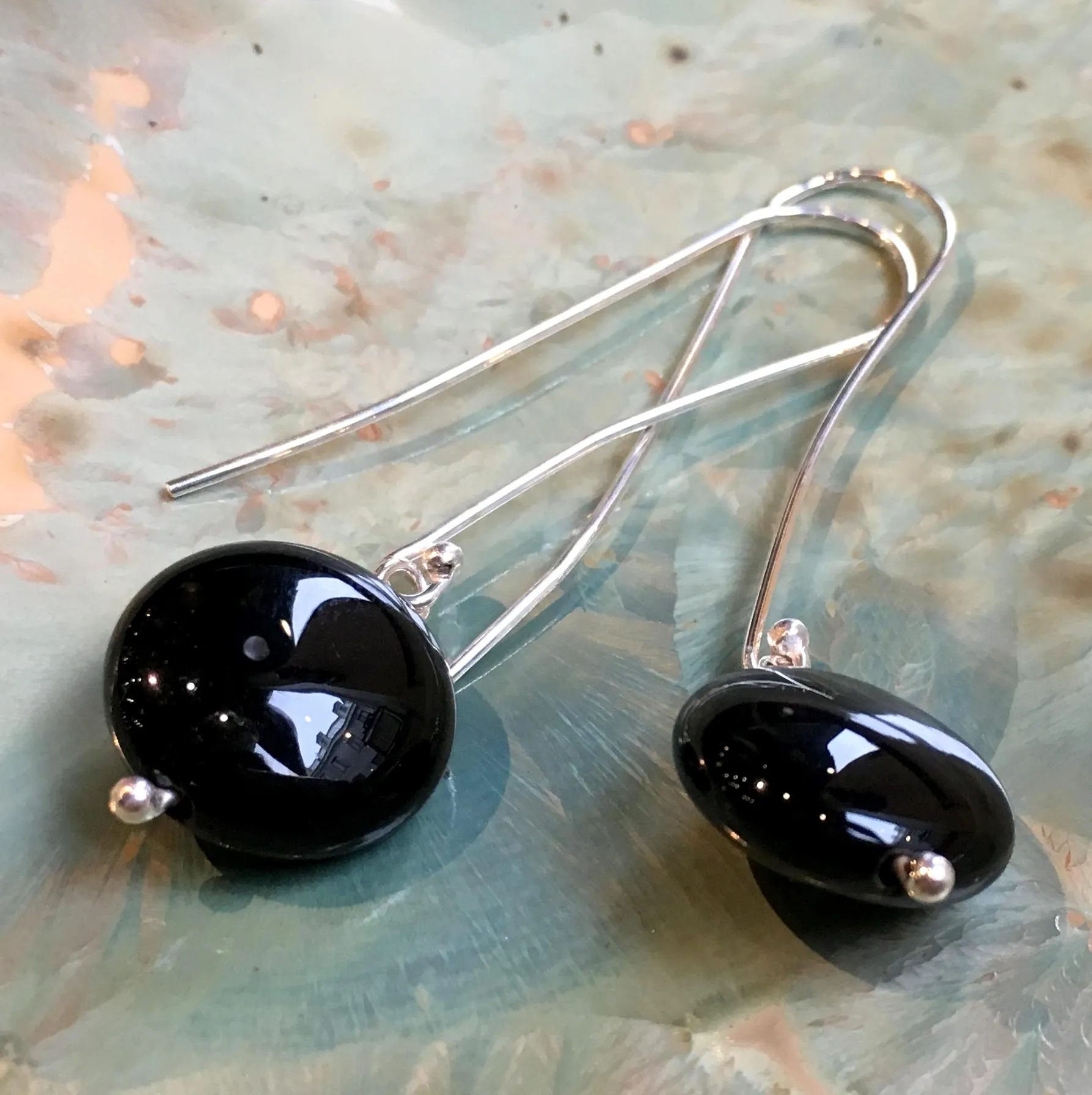 Silver Onyx Earrings - Dark.