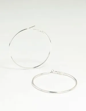 Silver Plain Thin Hoop Earrings