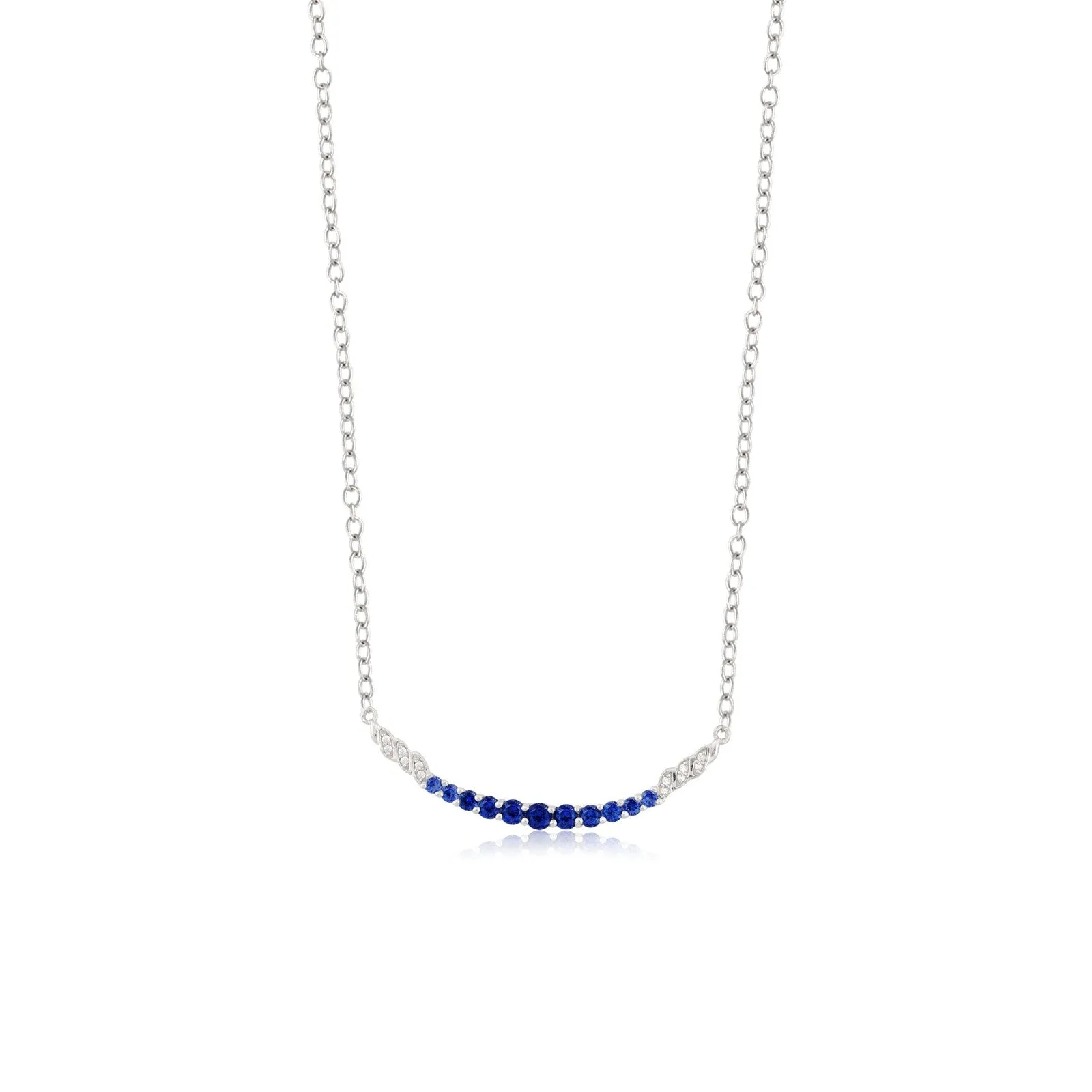 Silver Sapphire Curved Bar Necklace