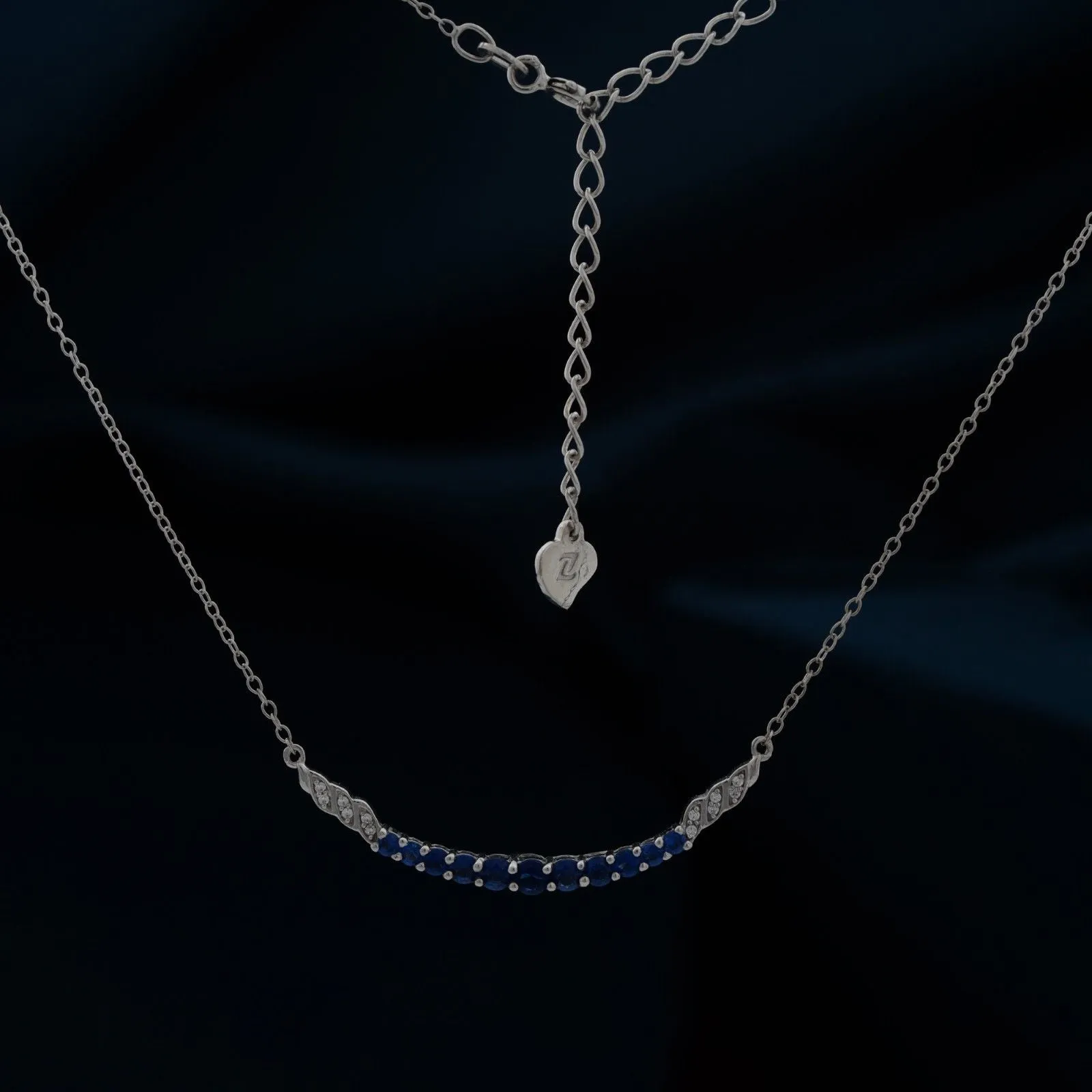Silver Sapphire Curved Bar Necklace