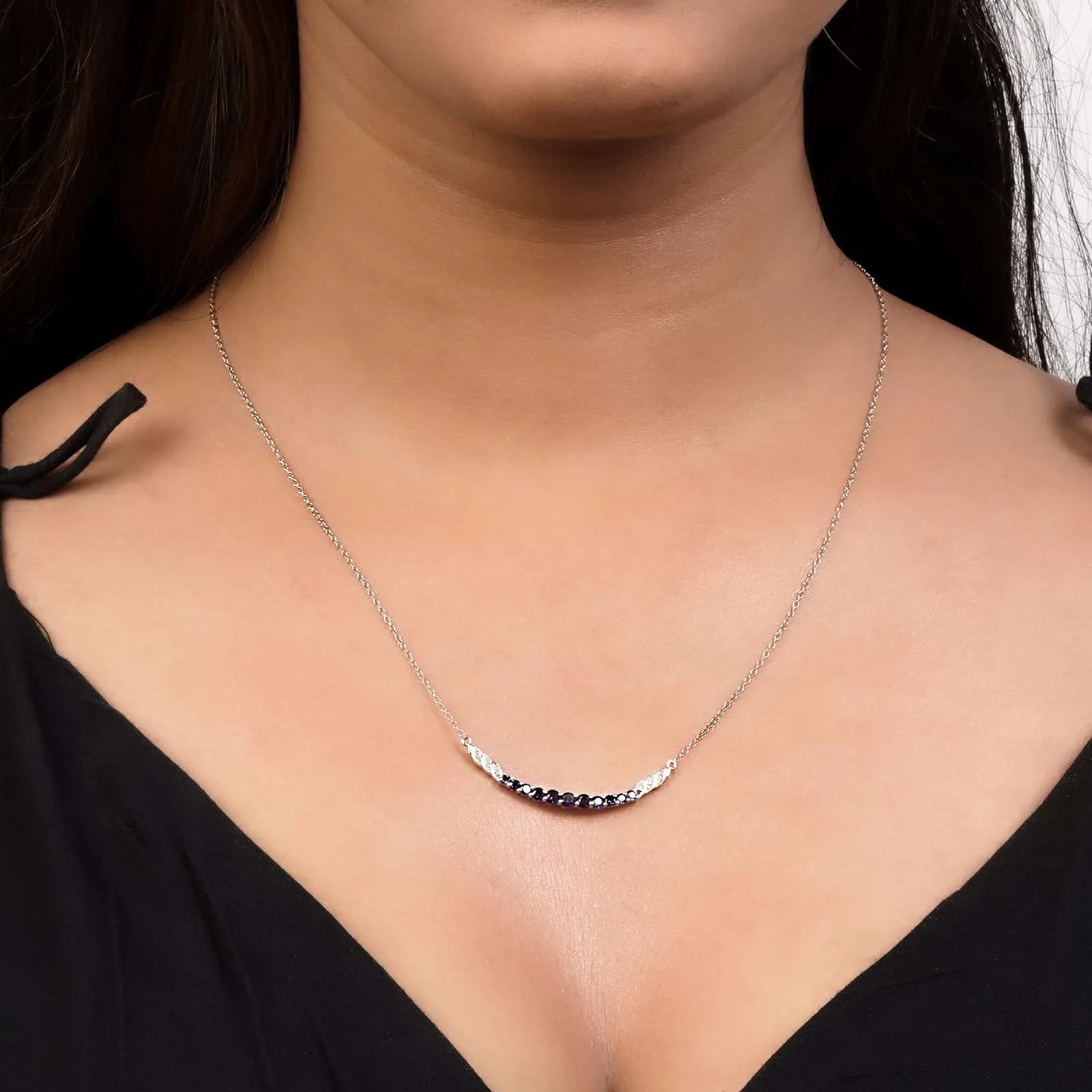 Silver Sapphire Curved Bar Necklace