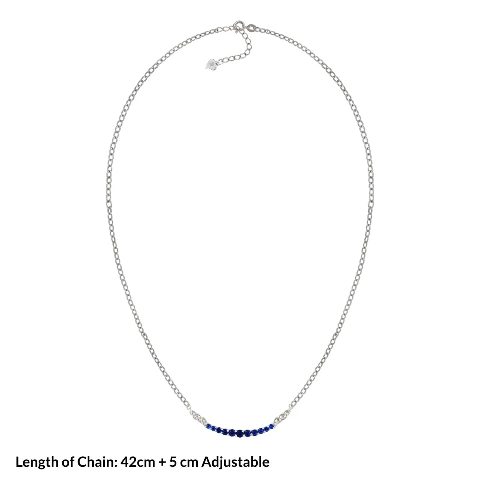 Silver Sapphire Curved Bar Necklace