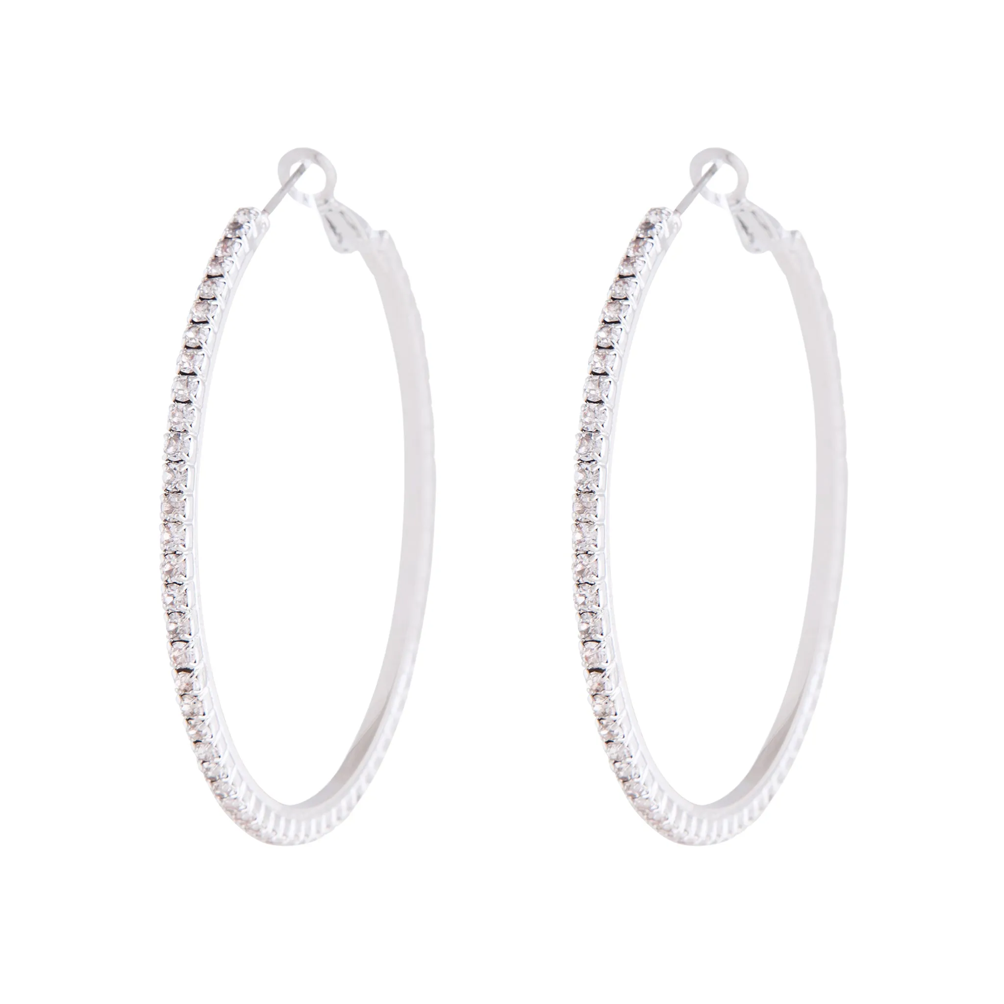 Silver Square Edged Diamante Detailed Hoop Earrings