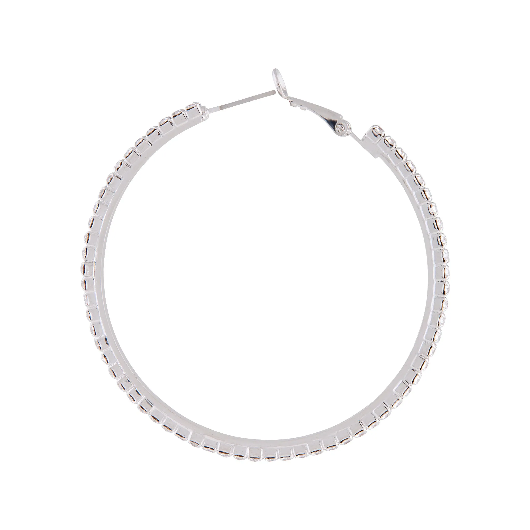 Silver Square Edged Diamante Detailed Hoop Earrings