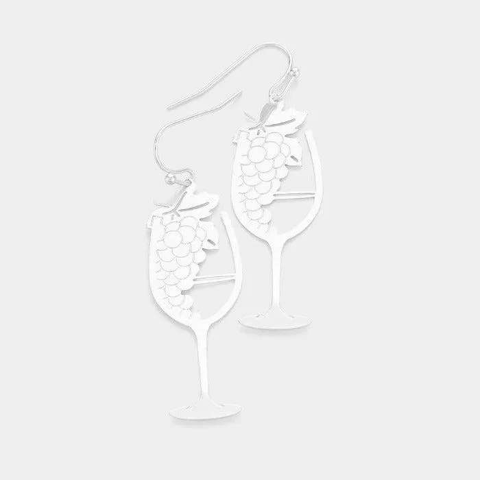 Silver Tone Grape Champagne Dangle Earrings