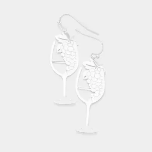 Silver Tone Grape Champagne Dangle Earrings