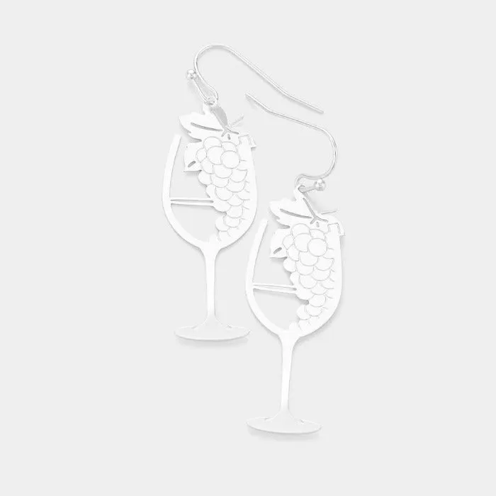 Silver Tone Grape Champagne Dangle Earrings